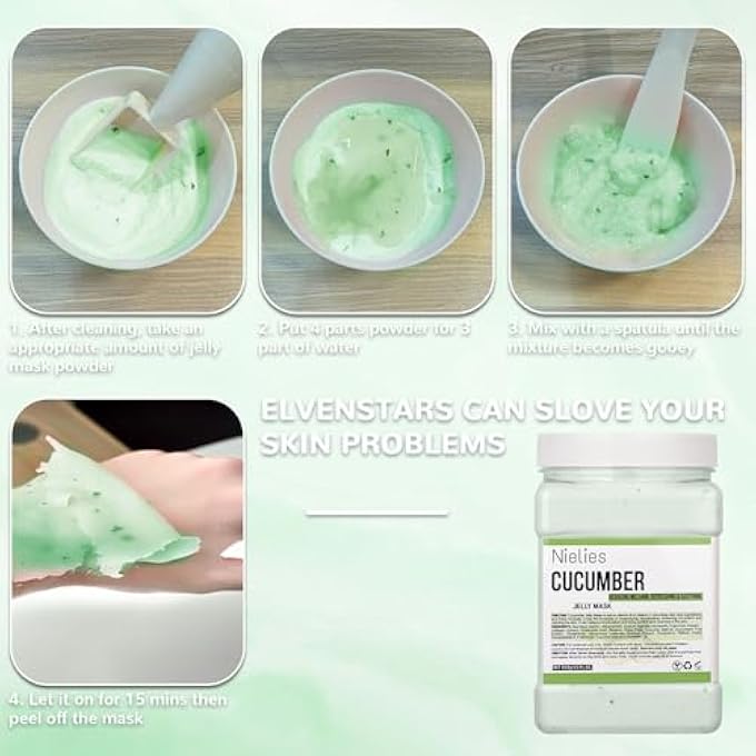 Nielies JELLY MASK, FACIAL SKIN CARE- PEEL-OFF JELLY MASK SET, JELLY MASK FOR FACIALS, FACE MASK FOR INSTANT HYDRATION, VEGAN PEEL OFF FACE MASK, FOR SMOOTHING, HYDRATING (CUCUMBER) - Image 4